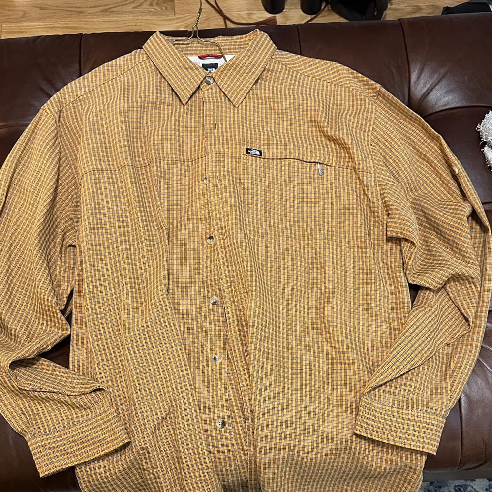 The North Face Men's Yellow Plaid Button Down Shirt